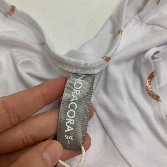 Noracora Top Womens L White Heart Cutout Cold Shoulder Zip V Neck Short Sleeves - Picture 8 of 14